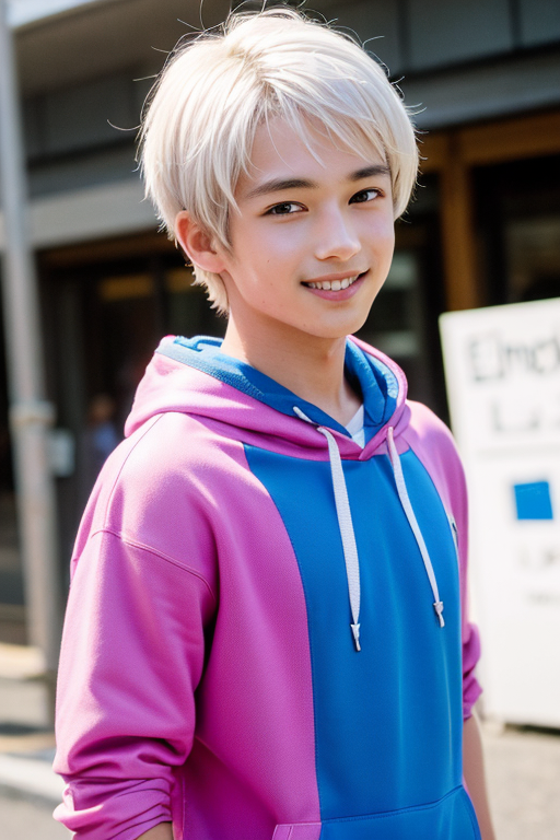 [Boy-014] Free Image of White Hair man & teen in a street background