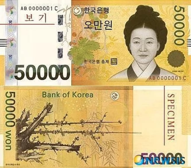 한국 화폐 5만원 권에 들어간 사람은 누구?...5배 차이나는 화폐단위 갭 메꾸어야