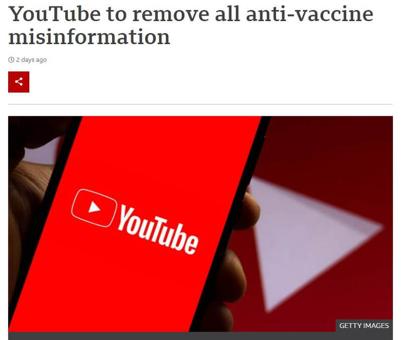 유튜브는 왜 자신들이 원치 않는 것은 모두 삭제하려 할까 YouTube to remove all anti-vaccine misinformation