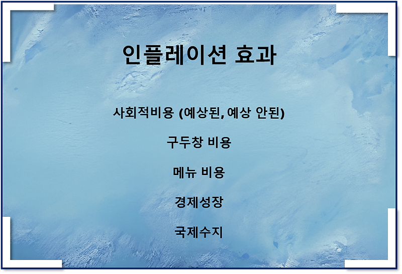 인플레이션 효과(사회적 비용, 구두창 비용, 메뉴비용, 경제성장, 국제수지)