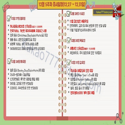 12월 5주 증시일정(증시 폐장일 등)