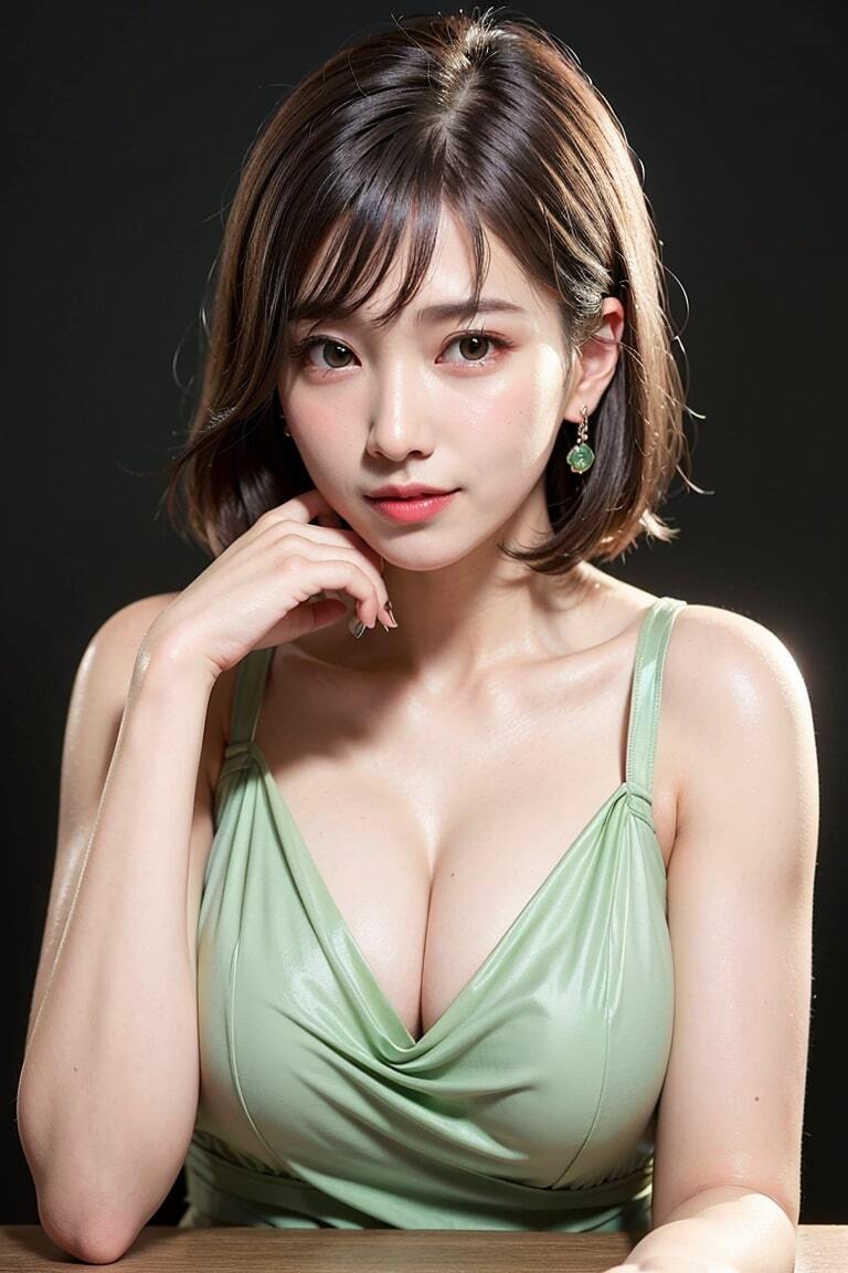 연녹색 쉬폰드레스 입은 AI 여자 피팅모델 그리기 만들기