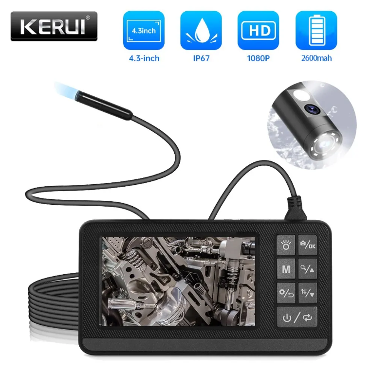 KERUI 듀얼 렌즈 산업용 내시경 검사 카메라, IP67 방수 스네이크 1080P 휴대용 디지털 비디오 보어스코프