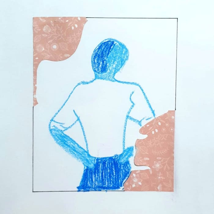 Blue Spring 우울한 봄 일러스트레이션 콜라주 펜화 크레파스화 그리기