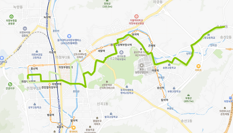 의정부 206번 버스 노선, 시간표[낙양동, 송양고, 홈플러스, 의정부버스터미널, 의정부시청]