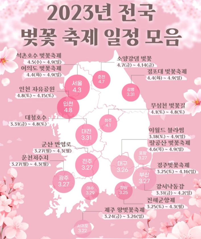 2023년 전국 벚꽃 축제 일정 모음