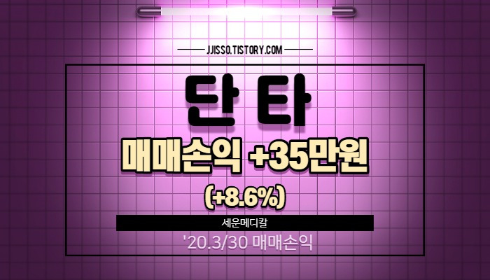 세운메디칼 주식 단타 투자 수익(35만원)
