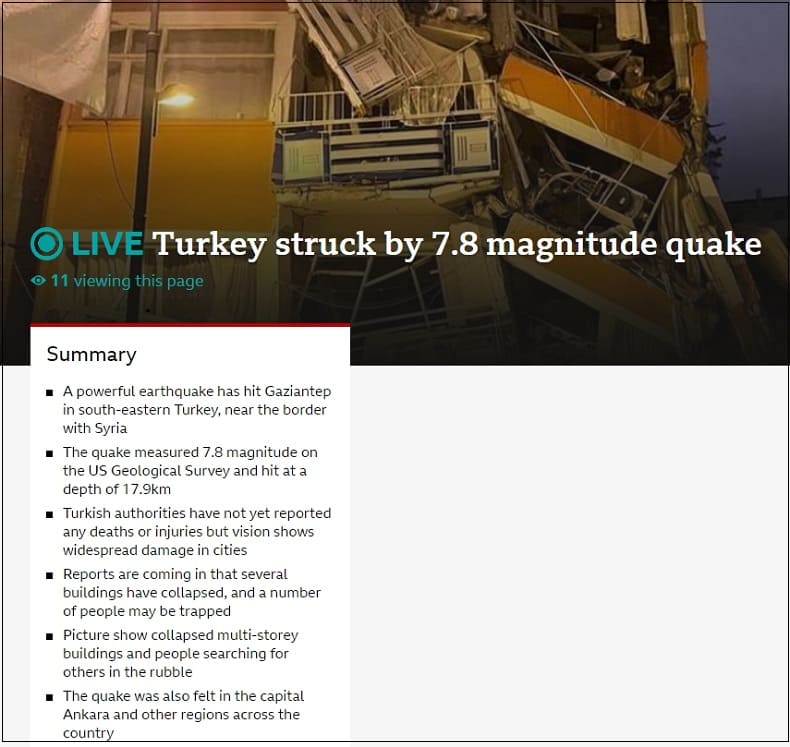 터키 남부 강타 규모 7.8 지진으로 200명 가까이 사망...사망자 늘어날 듯  VIDEO: Nearly 200 dead as 7.8-magnitude earthquake hits southern Turkey