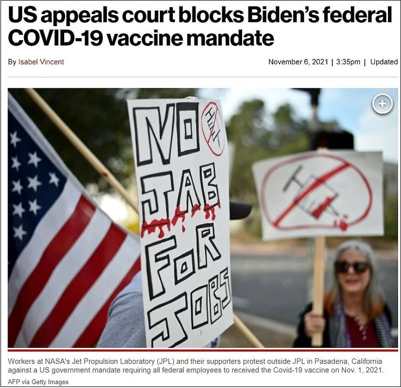 [한국언론이 보도하지 않는 기사] 미 연방법원, 백신 강제 접종에 철퇴  VIDEO: US appeals court blocks Biden’s federal COVID-19 vaccine mandate