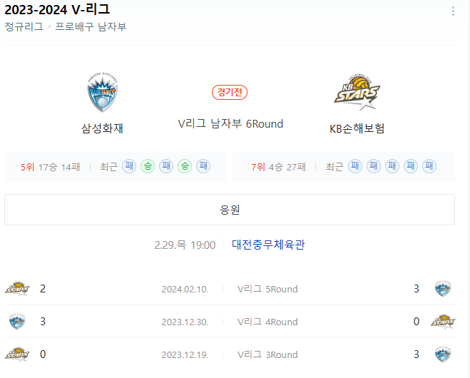<스포츠토토 V리그> 2024년 2월 29일 삼성화재 KB손해보험 국내남자배구