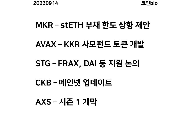 20220914 - MKR, AVAX, STG, CKB, AXS