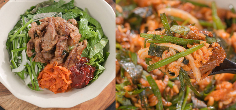 돼지불백비빔밥 류수영 편스토랑 레시피 불닭장조림비빔밥 김치어묵칼국수 이찬원 칼국수죽 만드는법 183회 0707방송