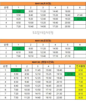 2동탄-서울역, 강남가는 버스 시간표 22.05.30 기준(M4130, M4434 외)