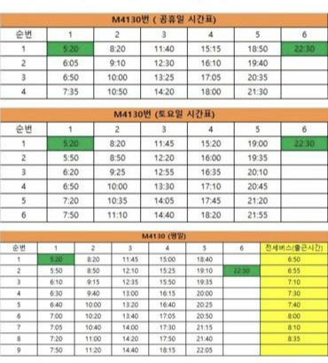 2동탄-서울역가는 버스(M4130) 시간표 22.06.01 기준