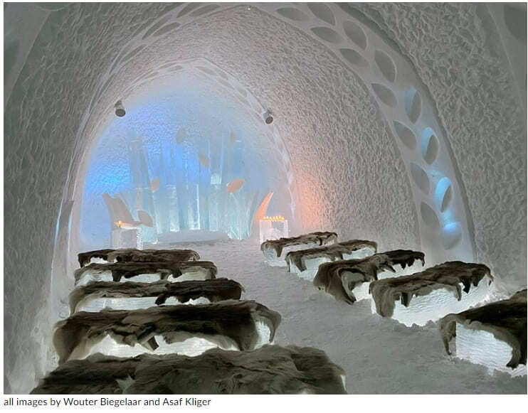 세계 최초 스웨덴 아이스호텔 33번째 에디션 A frozen arched altar frames the new ceremony hall for the 33rd edition of ICEHOTEL