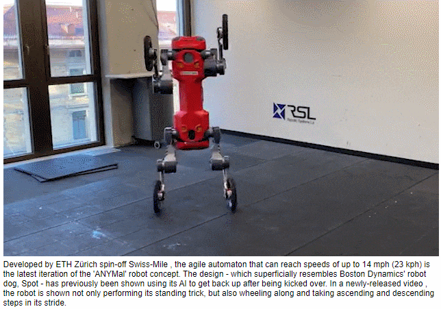 뛰어난 배달 능력을 가진 4족 아닌 4륜 로봇 VIDEO: Incredible four-wheeled robot can drive at speeds of up to 14mph or stand up on two legs