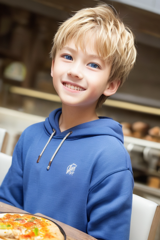 [Boy-181] boy, man, blond hair, blue eyes, handsome, cute, teen, teenage, restaurant & cafe background, food, free images, Ai images