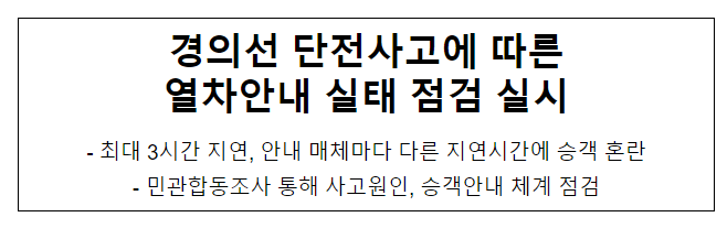 경의선 단전사고에 따른 열차안내 실태 점검 실시