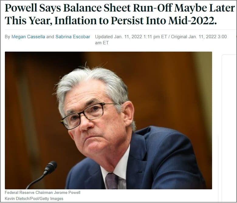 파월 연준의장 “양적긴축은 연말에”... 뉴욕 증시 상승 Powell Says Balance Sheet Run-Off Maybe Later This Year, Inflation to Persist Into Mid-2022.