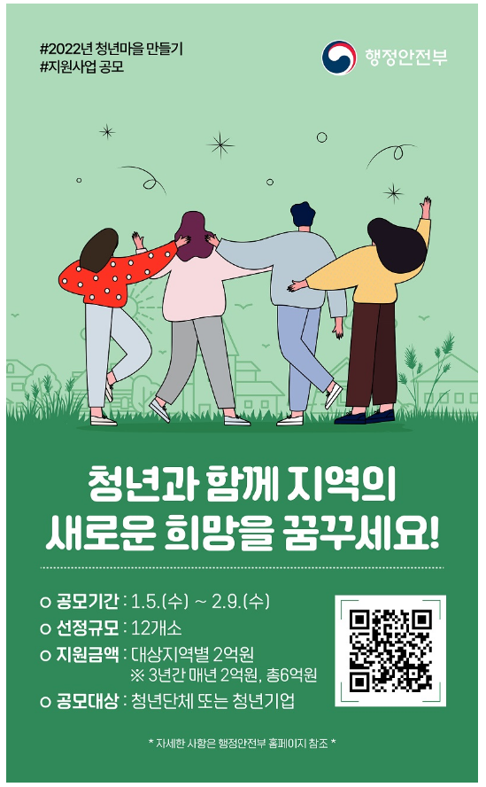 2022년 청년마을 만들기 지원 사업 공고_행정안전부