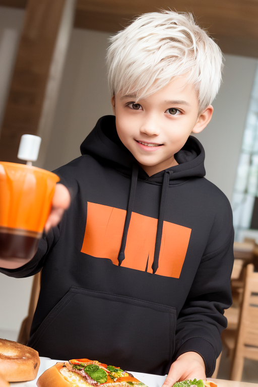 [Boy-092] Free Images white hair boy in a cafe & restaurant background