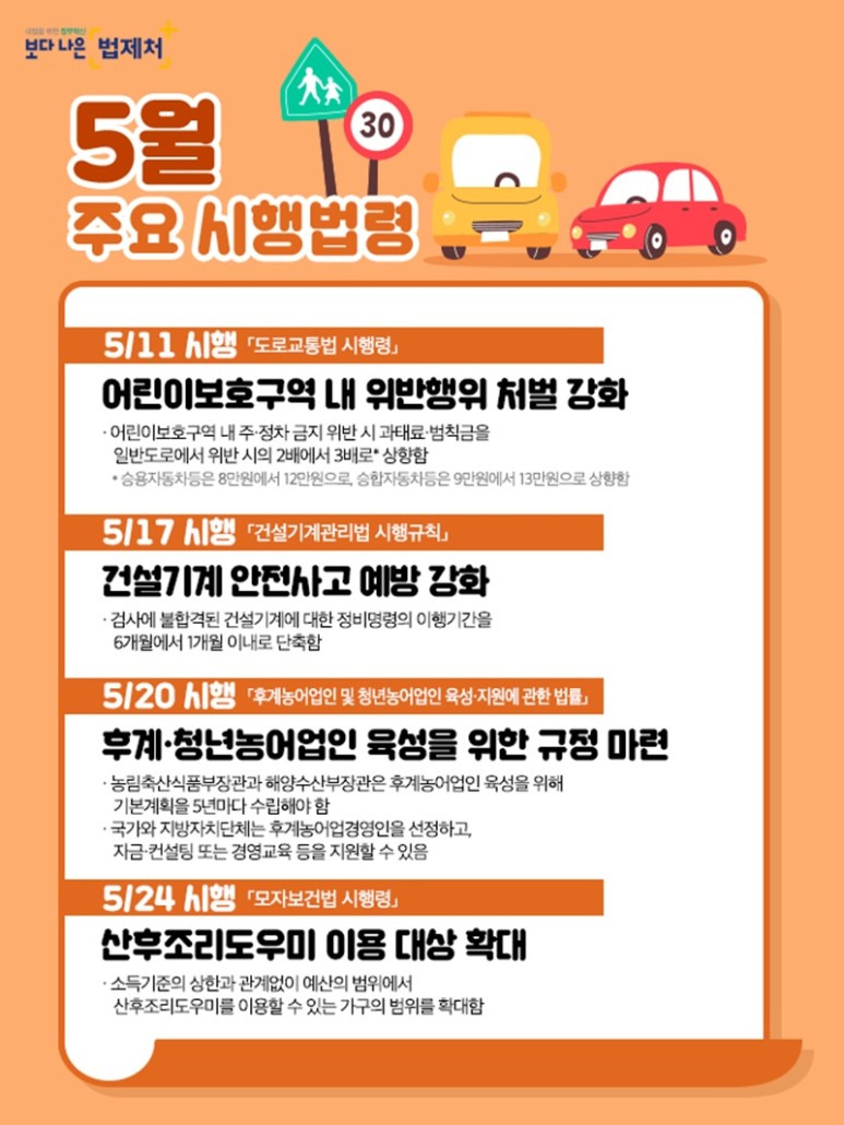 [법제처] 5월 주요 시행법령, 이렇게 달라집니다!