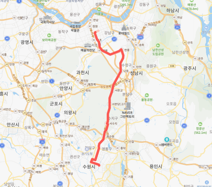 [직행좌석] 3002번 버스 :: 수원버스터미널, 수원시청역, 광교, 양재역, 강남역