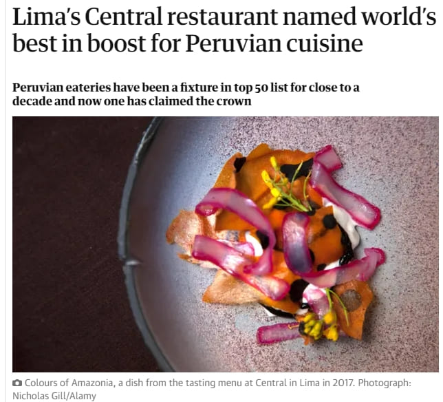 세계 최고의 레스토랑은 예상 외로 '여기' VIDEO:Lima’s Central restaurant named world’s best in boost for Peruvian cuisine