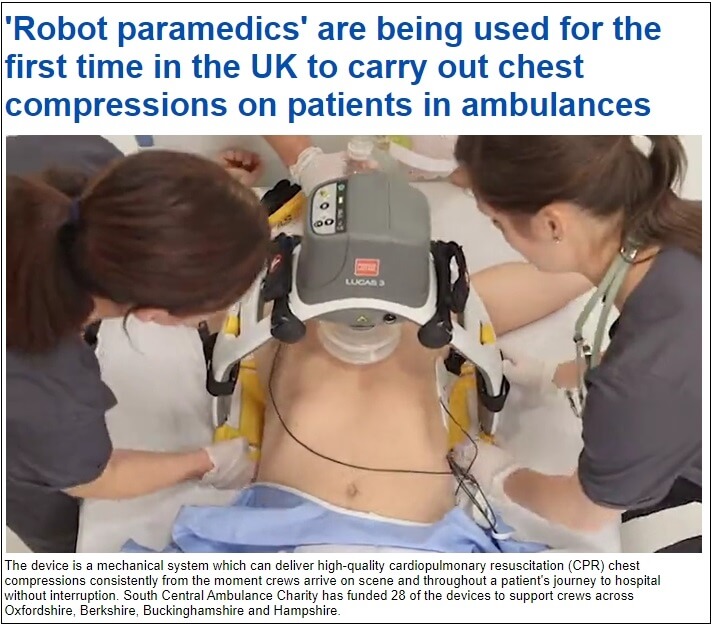 로봇 구급대원 최초 투입 응급 조치 VIDEO:'Robot paramedics' are being used for the first time in the UK...