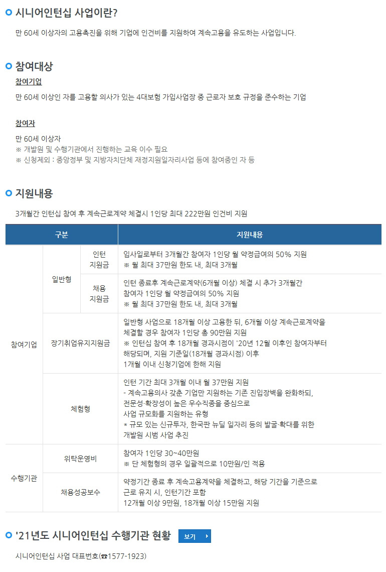 [보건복지부] 2021년 보건복지부 시니어인턴십 인건비 지원사업 모집 공고
