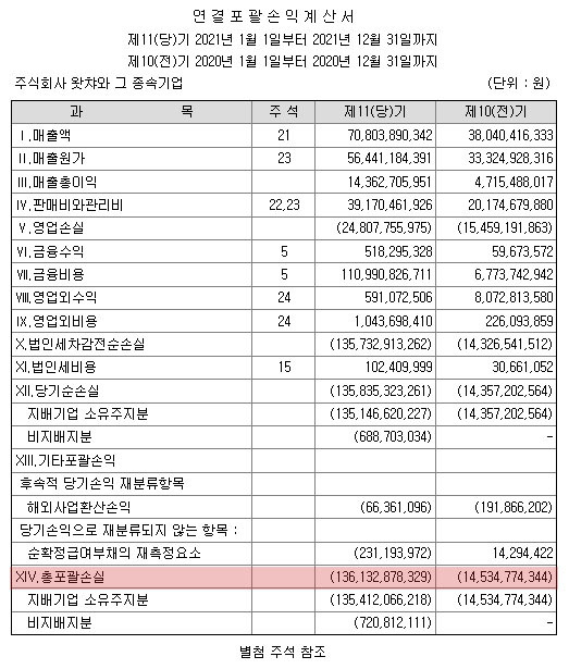 충격적인 토종 OTT 왓챠의 재무제표 [2021년 감사보고서]