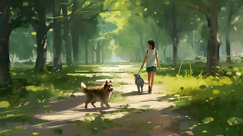 공원 산책 속 작은 만남: 강아지와 나누는 영어회화