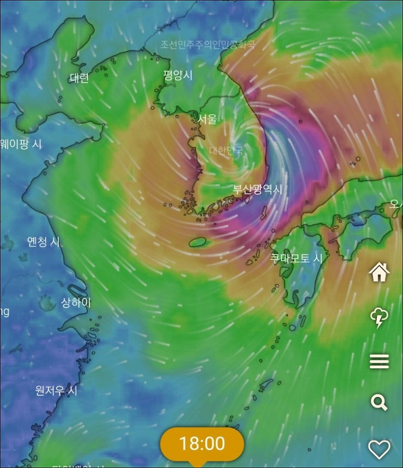 9호 태풍 마이삭 이동경로 예상