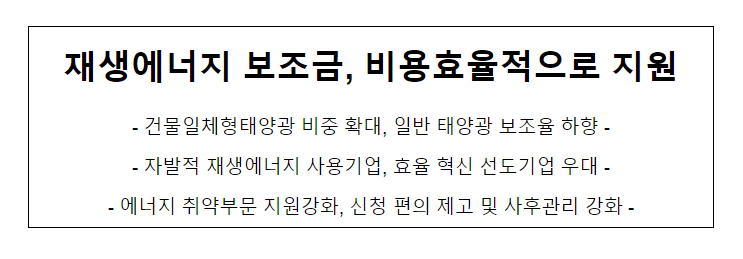 재생에너지 보조금, 비용효율적으로 지원