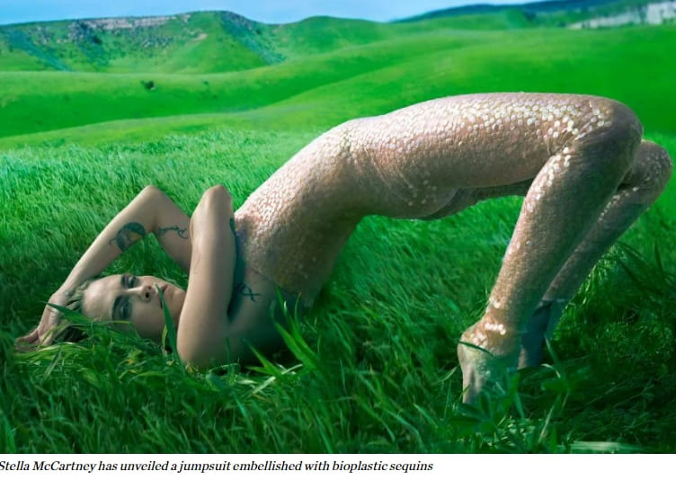 무지개빛 바이오시퀸으로 만든 친환경 점프슈트 VIDEO:Stella McCartney releases jumpsuit made with iridescent BioSequins