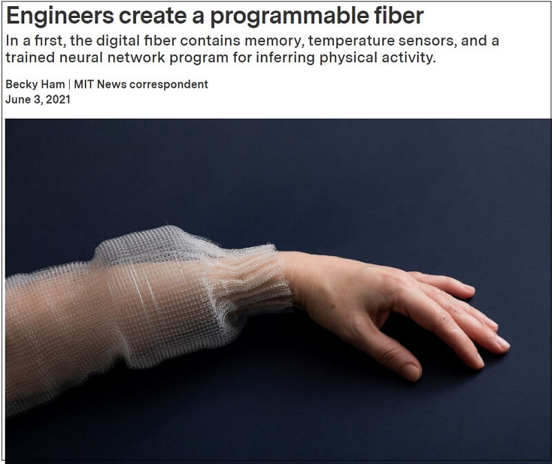 MIT, 착용자 활동 상황 알 수 있는 프로그램 섬유 개발  VIDEO:Engineers create a programmable fiber