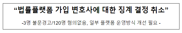 “법률플랫폼 가입 변호사에 대한 징계 결정 취소”