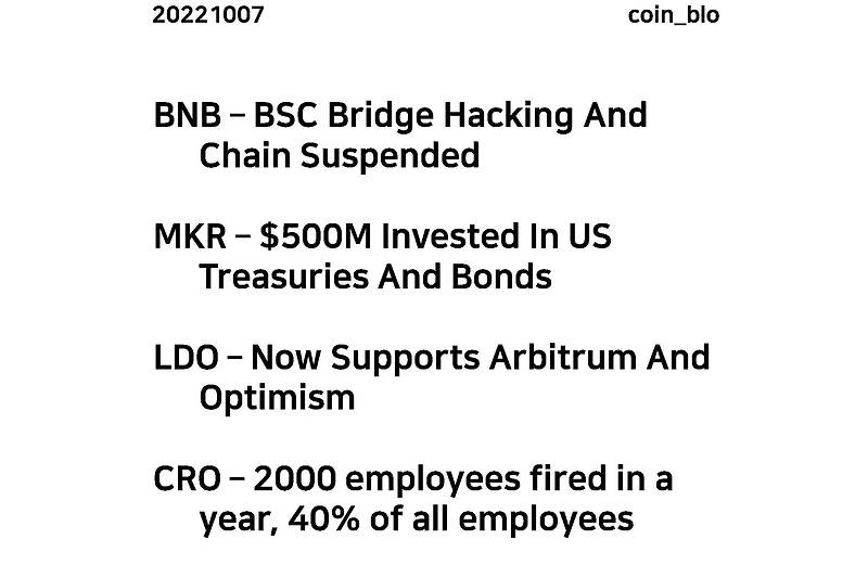 20221007 - BNB, MKR, LDO, CRO