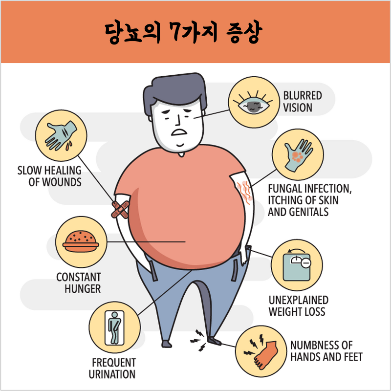 '당뇨' 전조 증상 (잦은 소변, 극심한 허기) 및 혈당 정상 수치