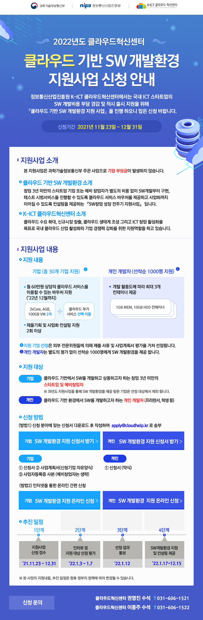 클라우드혁신센터 클라우드 기반 SW개발환경 지원사업 공고_과학기술정보통신부