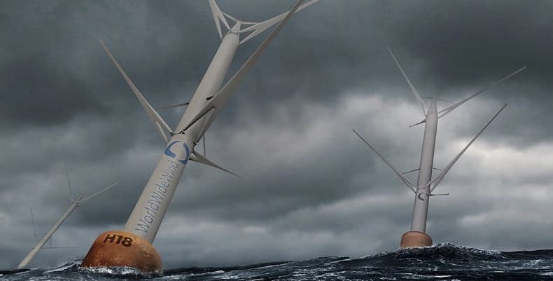 두 배 출력 내는 획기적인 부유식 역회전 풍력 터빈 VIDEO: Floating contra-rotating wind turbine delivers twice the energy of today's largest turbines