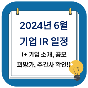 IR : 2024년 6월 기업 IR 일정 (+ 기업 소개, 공모 희망가, 주간사 한번에 확인!)