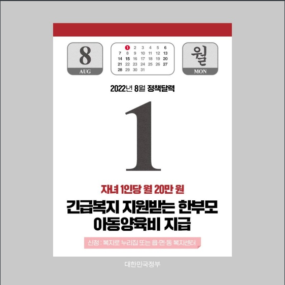 [정책달력]8월에 달라지는 정책(긴급복지 지원받는 한부모 아동양육비 지급, 위기청소년 생활지원금 상한 확대, 생애최초 주택구매자 LTV 상한 80% 적..)