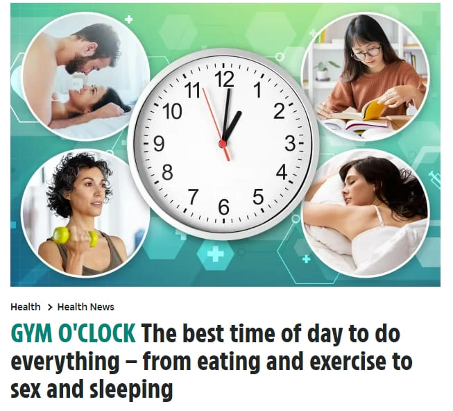 뇌에 있는 마스터 시계: 가장 이상적인 건강한 하루 일정 GYM O'CLOCK The best time of day to do everything – from eating and exercise to sex and sleeping