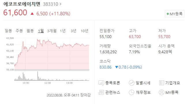 (383310)에코프로에이치엔 주가전망 에코프로에이치엔 주가 상승 이유는 이것?