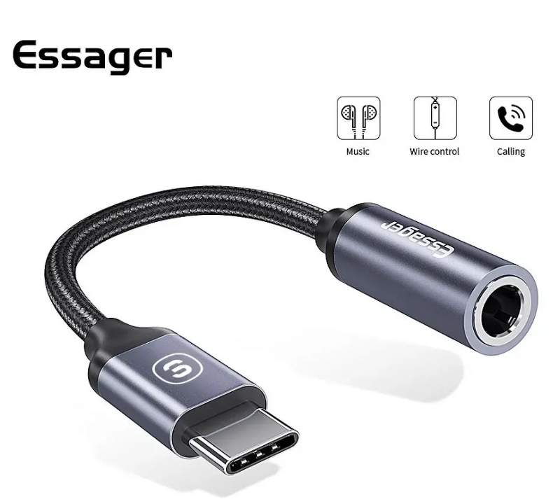 Essager USB C타입 3.5 잭 이어폰 어댑터, USB C-3.5mm 헤드폰 AUX 오디오 어댑터 케이블