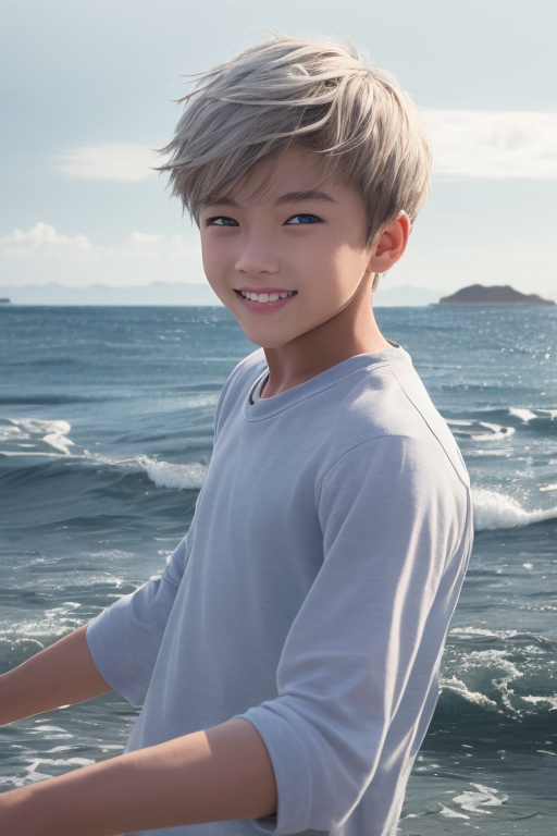 [Boy-064] Blue eyesd Boy smile in sea background