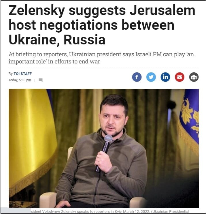 젤렌스키, 러시아와 예루살렘 회동 제의...전쟁 종식되나 Zelensky suggests Jerusalem host negotiations between Ukraine, Russia