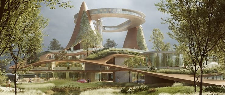 노아의 방주 컨셉의 이탈리아 밀라노의 '지식의 나무' 도서관 Noa* tops library concept in milan with organic roof ring + blossoming park