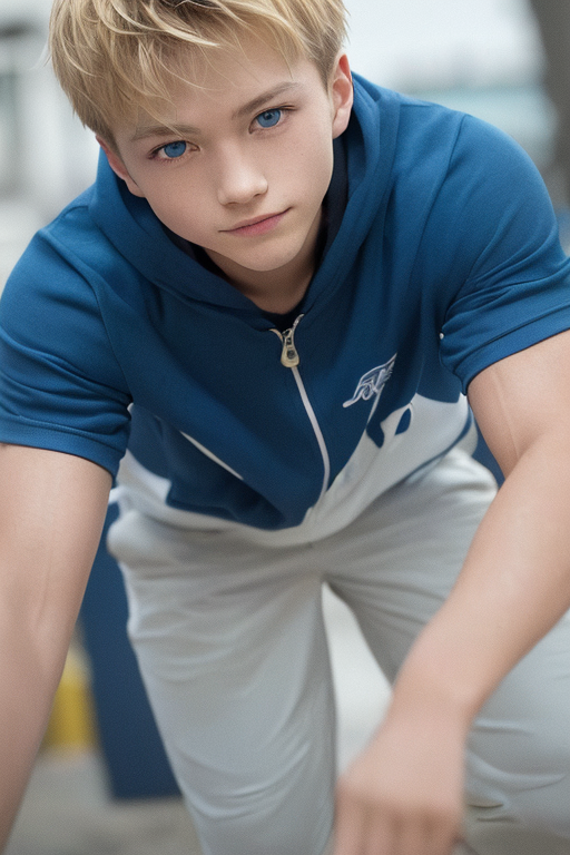 [Boy-102] Free Images of boy with blond hair and blue eyes in a street